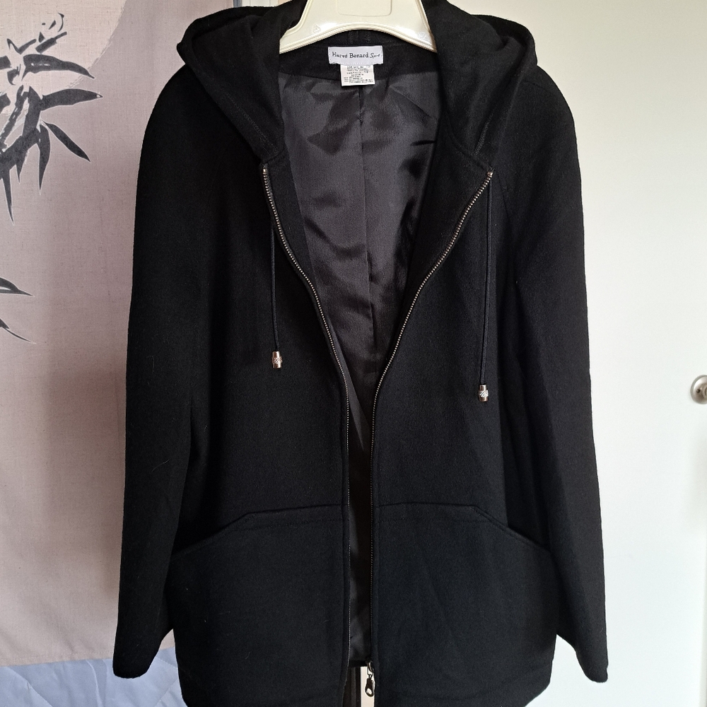 Harve Benard Sport Wool Full Zip Hooded Jacket Black Size 10 Womens